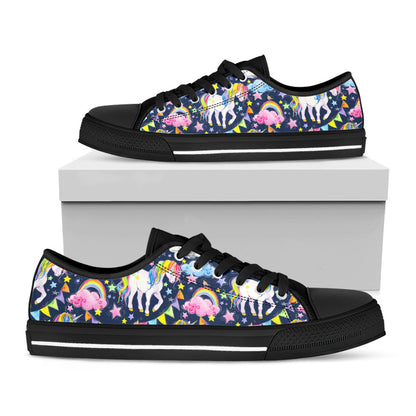 Unicorn Night Festival Pattern Print Black Low Top Sneakers