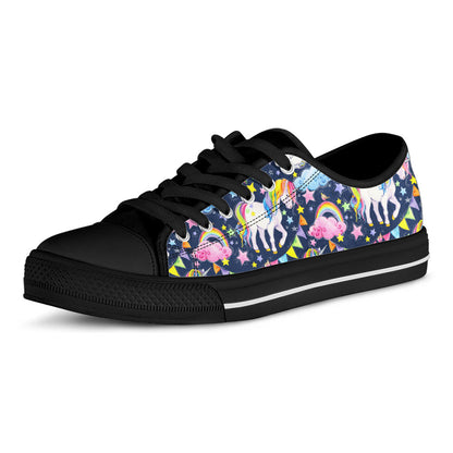 Unicorn Night Festival Pattern Print Black Low Top Sneakers