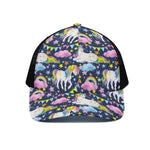 Unicorn Night Festival Pattern Print Black Mesh Trucker Cap