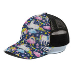 Unicorn Night Festival Pattern Print Black Mesh Trucker Cap