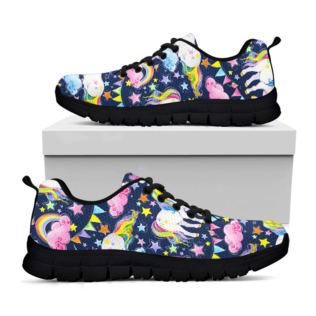 Unicorn Night Festival Pattern Print Black Running Shoes