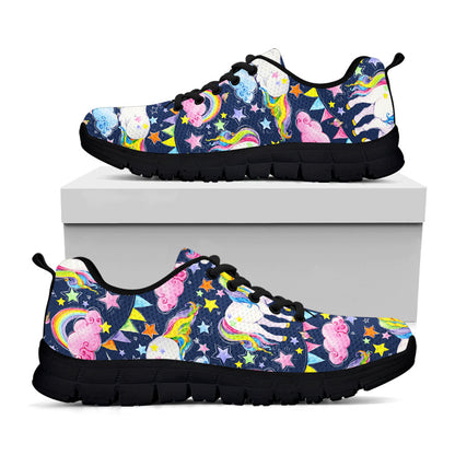 Unicorn Night Festival Pattern Print Black Running Shoes