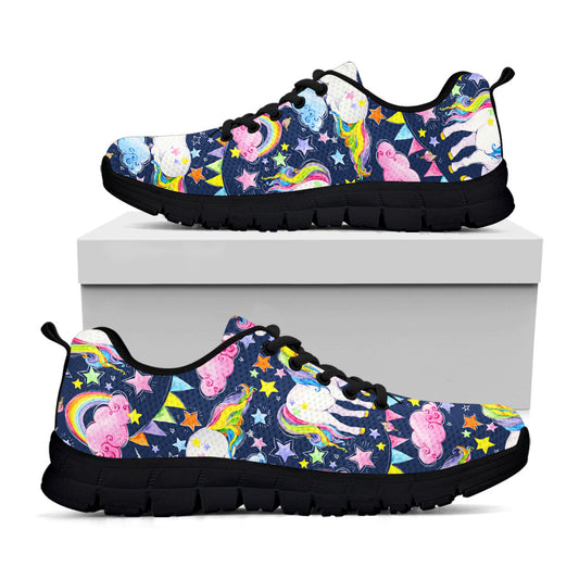 Unicorn Night Festival Pattern Print Black Running Shoes