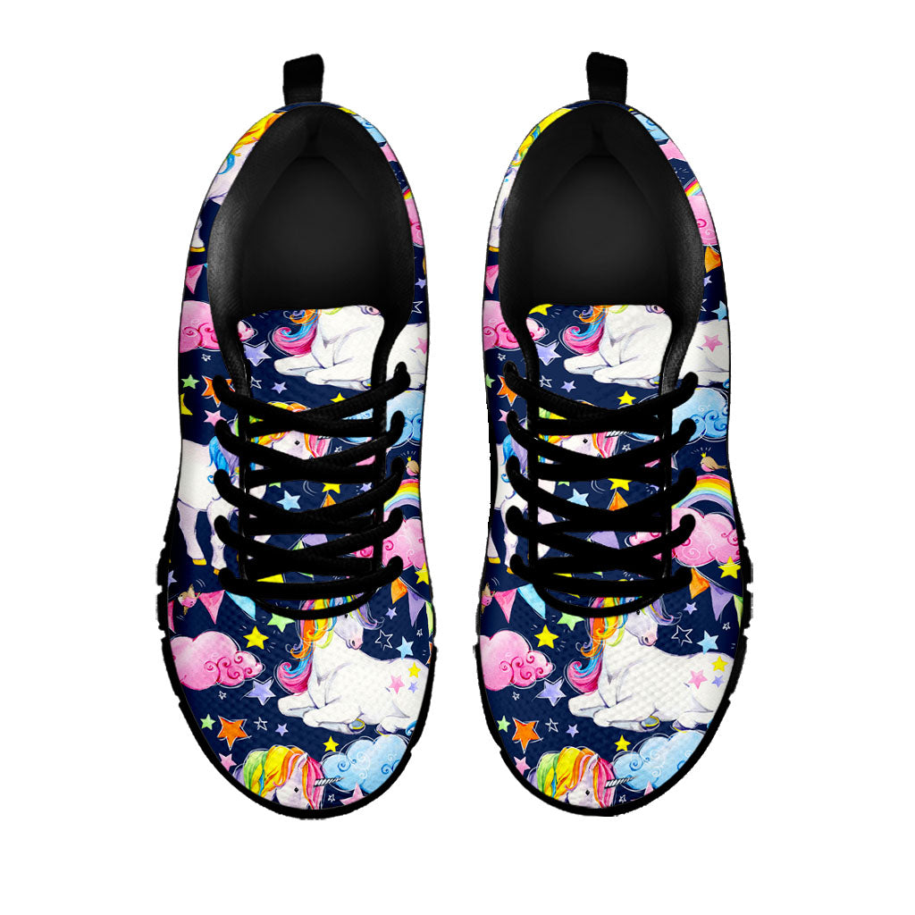 Unicorn Night Festival Pattern Print Black Running Shoes