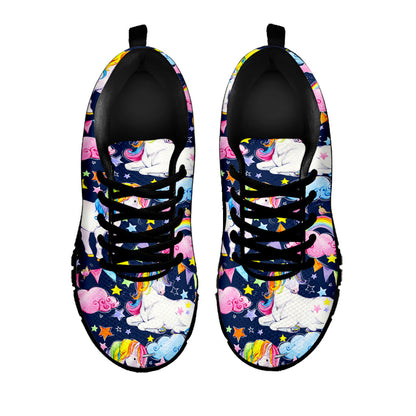 Unicorn Night Festival Pattern Print Black Running Shoes