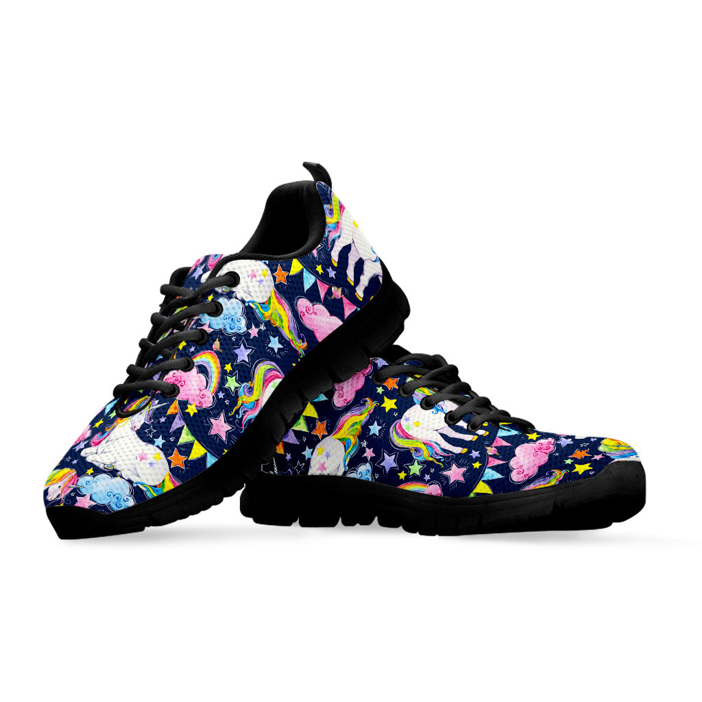 Unicorn Night Festival Pattern Print Black Running Shoes