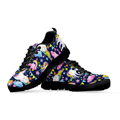 Unicorn Night Festival Pattern Print Black Running Shoes