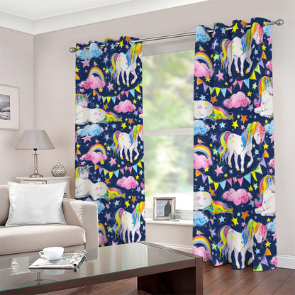 Unicorn Night Festival Pattern Print Blackout Grommet Curtains