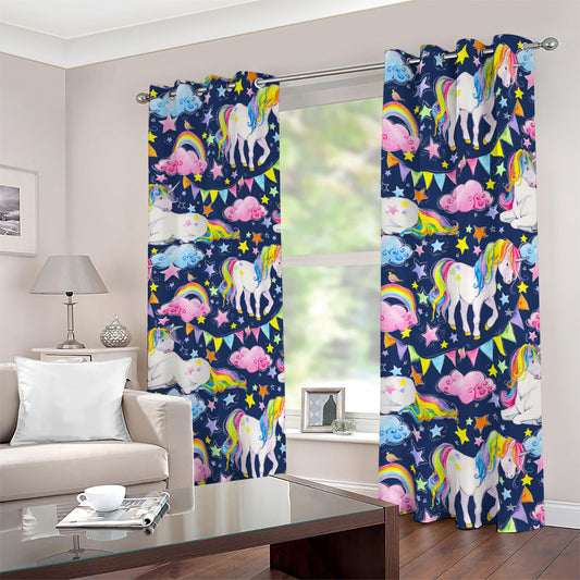 Unicorn Night Festival Pattern Print Blackout Grommet Curtains