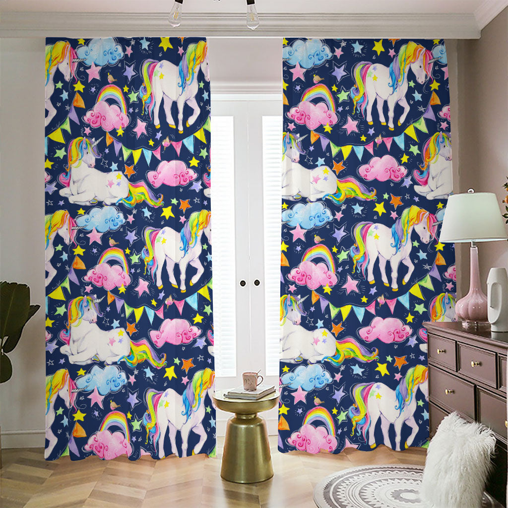 Unicorn Night Festival Pattern Print Blackout Pencil Pleat Curtains