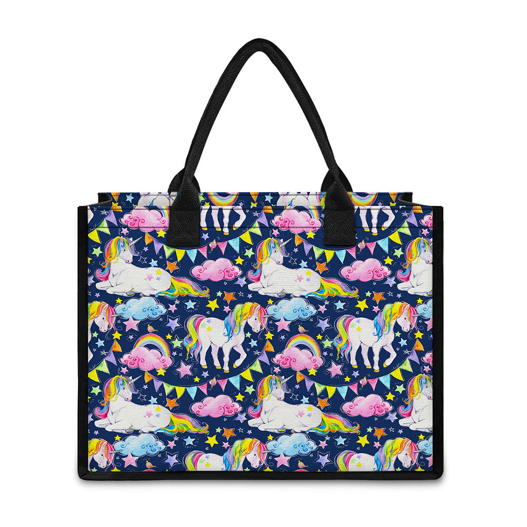 Unicorn Night Festival Pattern Print Canvas Tote Bag