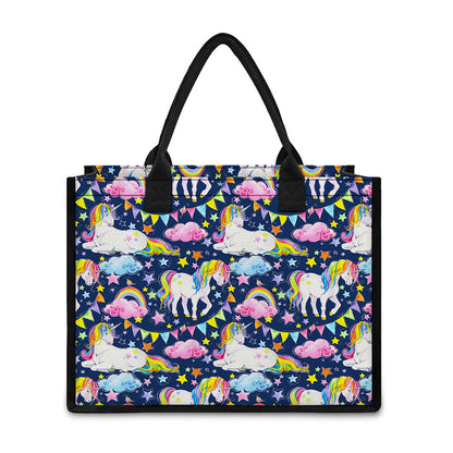 Unicorn Night Festival Pattern Print Canvas Tote Bag