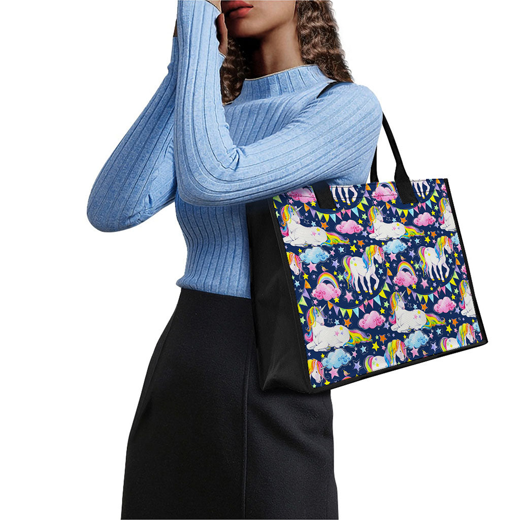 Unicorn Night Festival Pattern Print Canvas Tote Bag