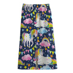 Unicorn Night Festival Pattern Print Cotton Front Slit Maxi Skirt