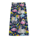 Unicorn Night Festival Pattern Print Cotton Front Slit Maxi Skirt