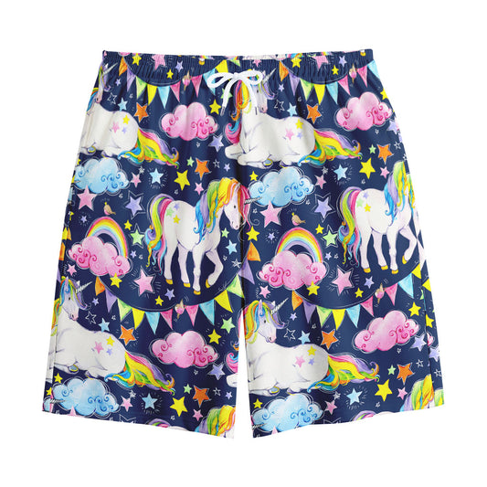 Unicorn Night Festival Pattern Print Cotton Shorts