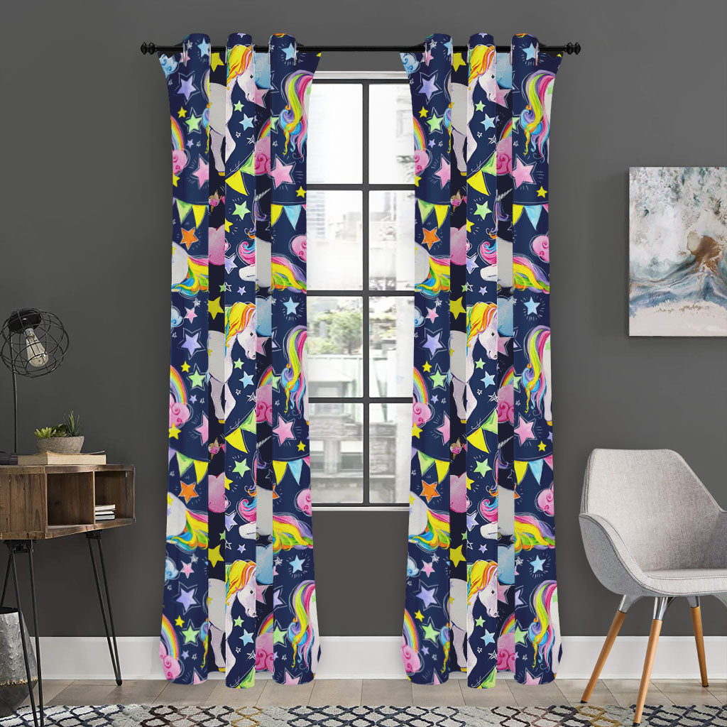 Unicorn Night Festival Pattern Print Curtain