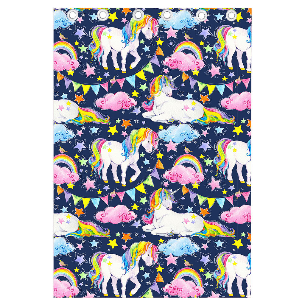 Unicorn Night Festival Pattern Print Curtain