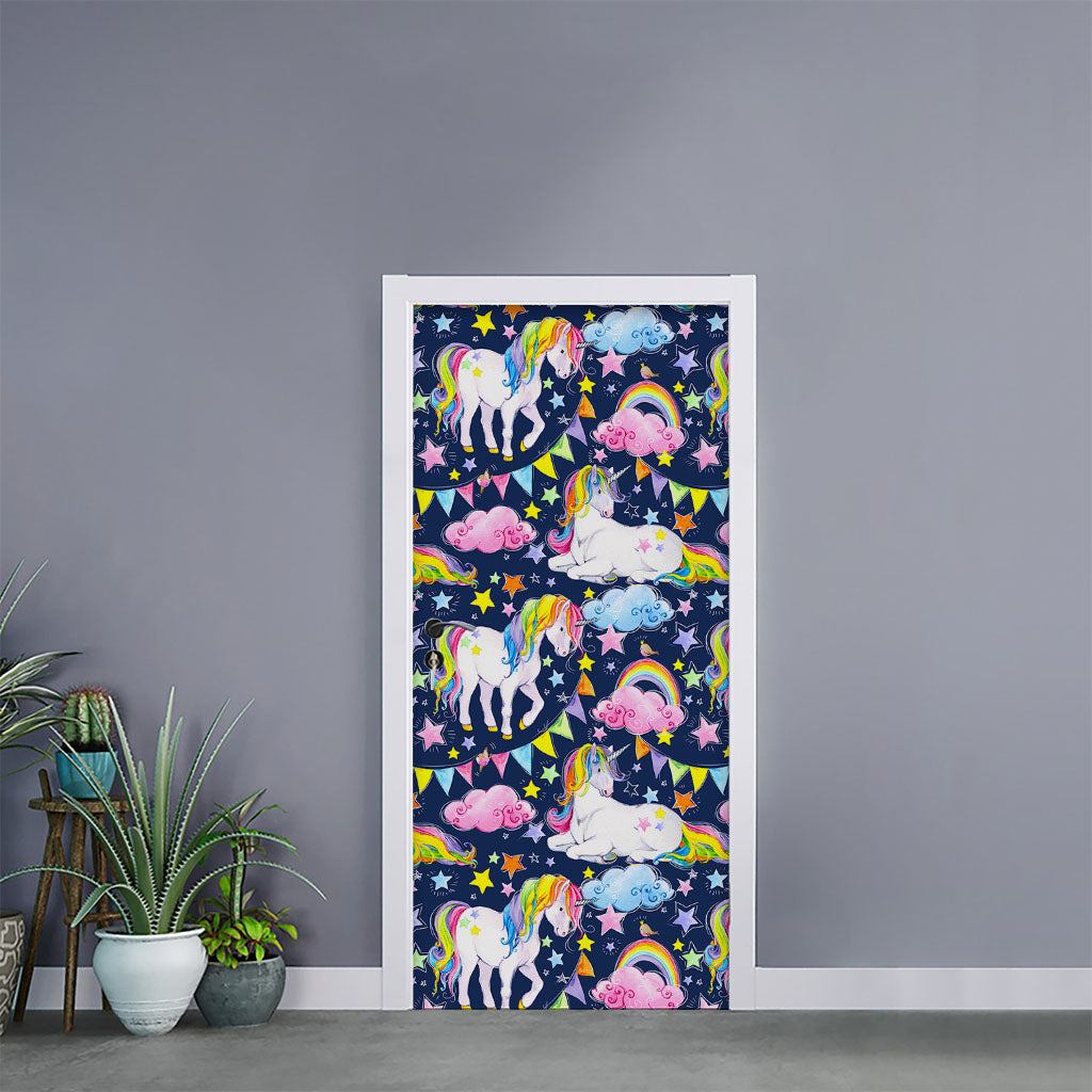 Unicorn Night Festival Pattern Print Door Sticker
