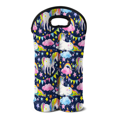 Unicorn Night Festival Pattern Print Double Neoprene Wine Tote