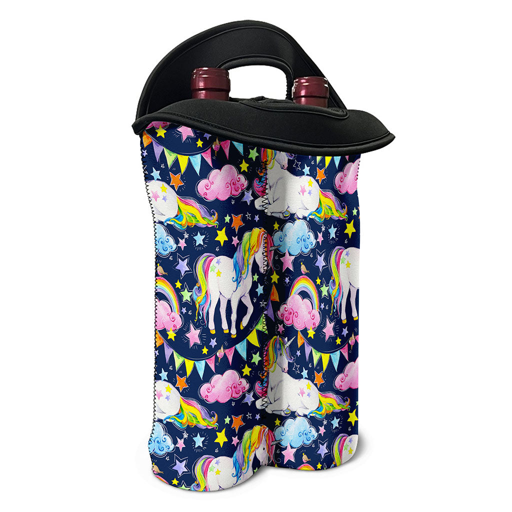 Unicorn Night Festival Pattern Print Double Neoprene Wine Tote