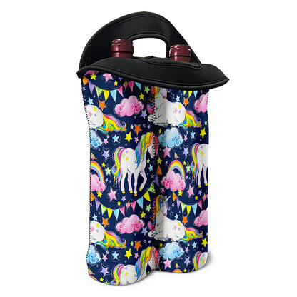 Unicorn Night Festival Pattern Print Double Neoprene Wine Tote