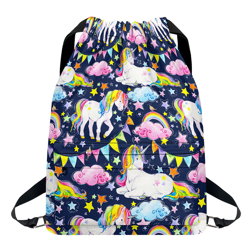 Unicorn Night Festival Pattern Print Drawstring Backpack