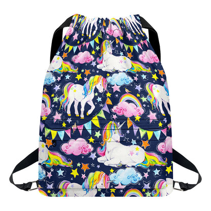 Unicorn Night Festival Pattern Print Drawstring Backpack