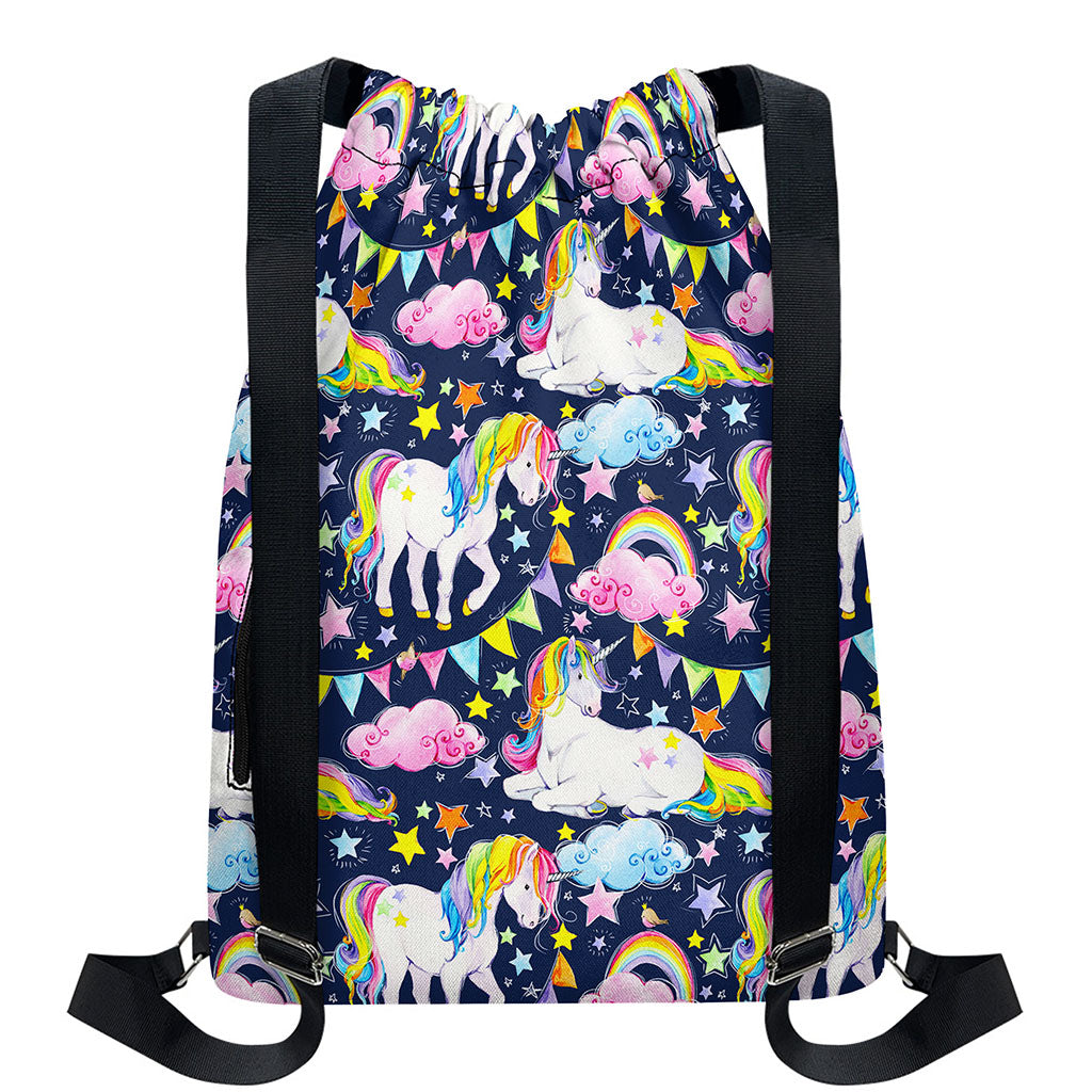 Unicorn Night Festival Pattern Print Drawstring Backpack