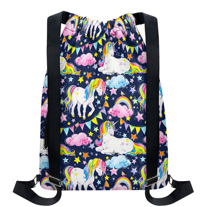 Unicorn Night Festival Pattern Print Drawstring Backpack