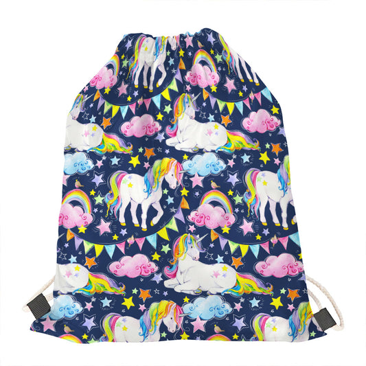 Unicorn Night Festival Pattern Print Drawstring Bag