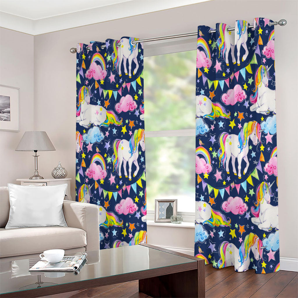Unicorn Night Festival Pattern Print Extra Wide Grommet Curtains