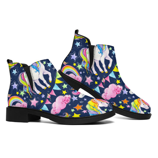 Unicorn Night Festival Pattern Print Flat Ankle Boots