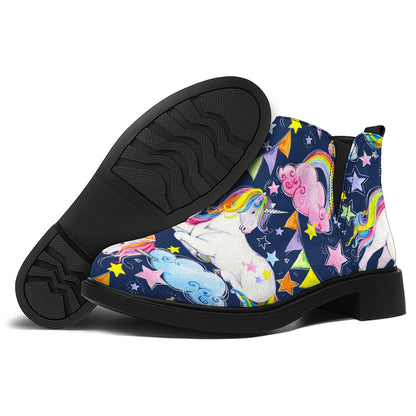 Unicorn Night Festival Pattern Print Flat Ankle Boots