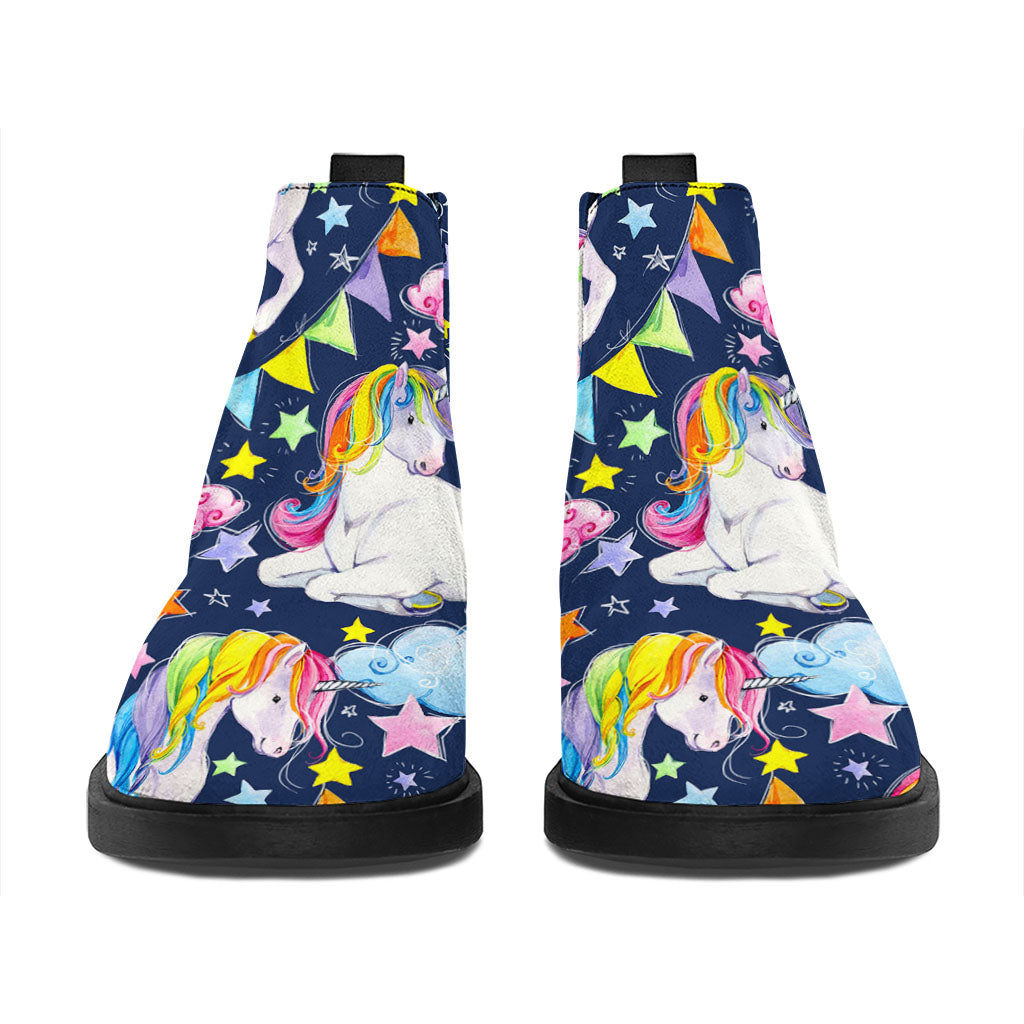 Unicorn Night Festival Pattern Print Flat Ankle Boots