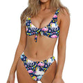 Unicorn Night Festival Pattern Print Front Bow Tie Bikini