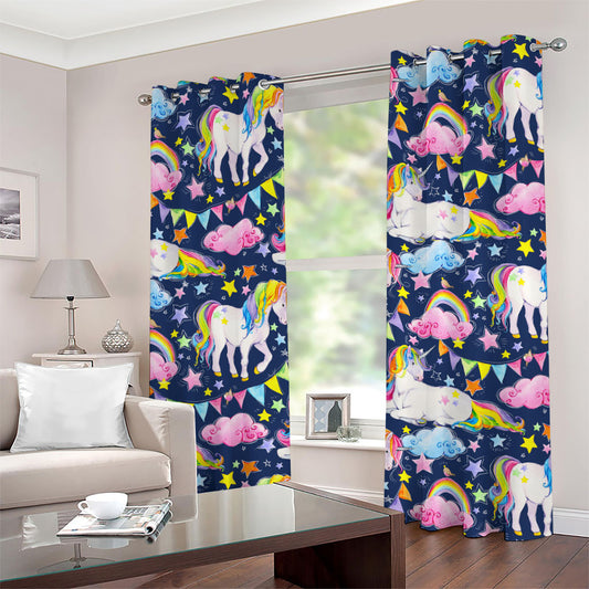 Unicorn Night Festival Pattern Print Grommet Curtains