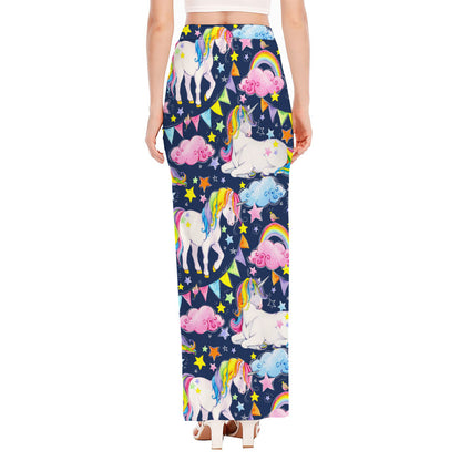 Unicorn Night Festival Pattern Print High Slit Maxi Skirt