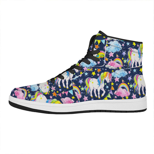 Unicorn Night Festival Pattern Print High Top Leather Sneakers