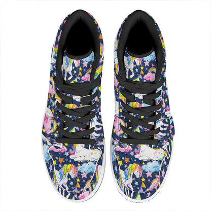 Unicorn Night Festival Pattern Print High Top Leather Sneakers