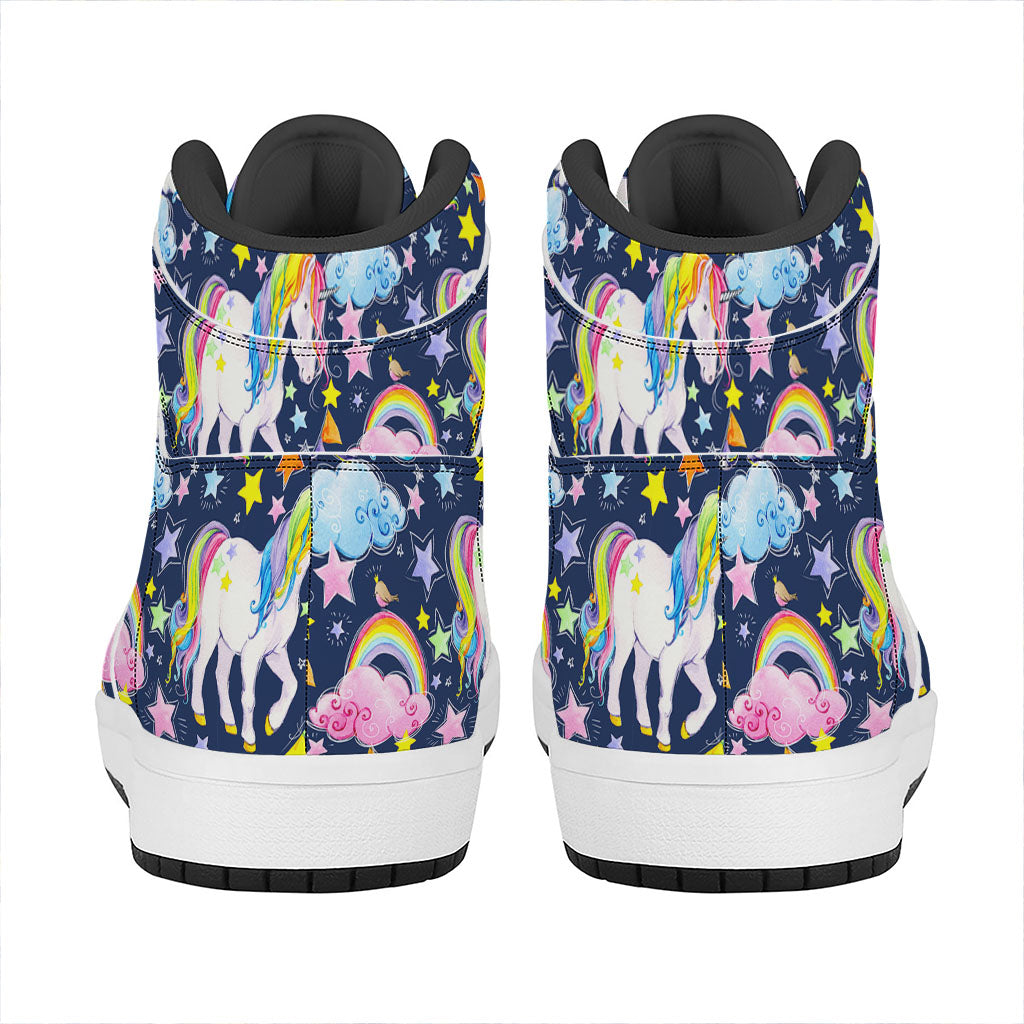 Unicorn Night Festival Pattern Print High Top Leather Sneakers