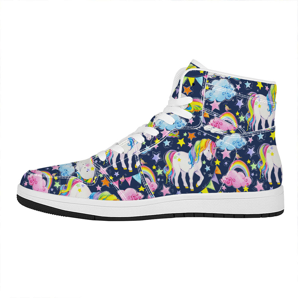 Unicorn Night Festival Pattern Print High Top Leather Sneakers