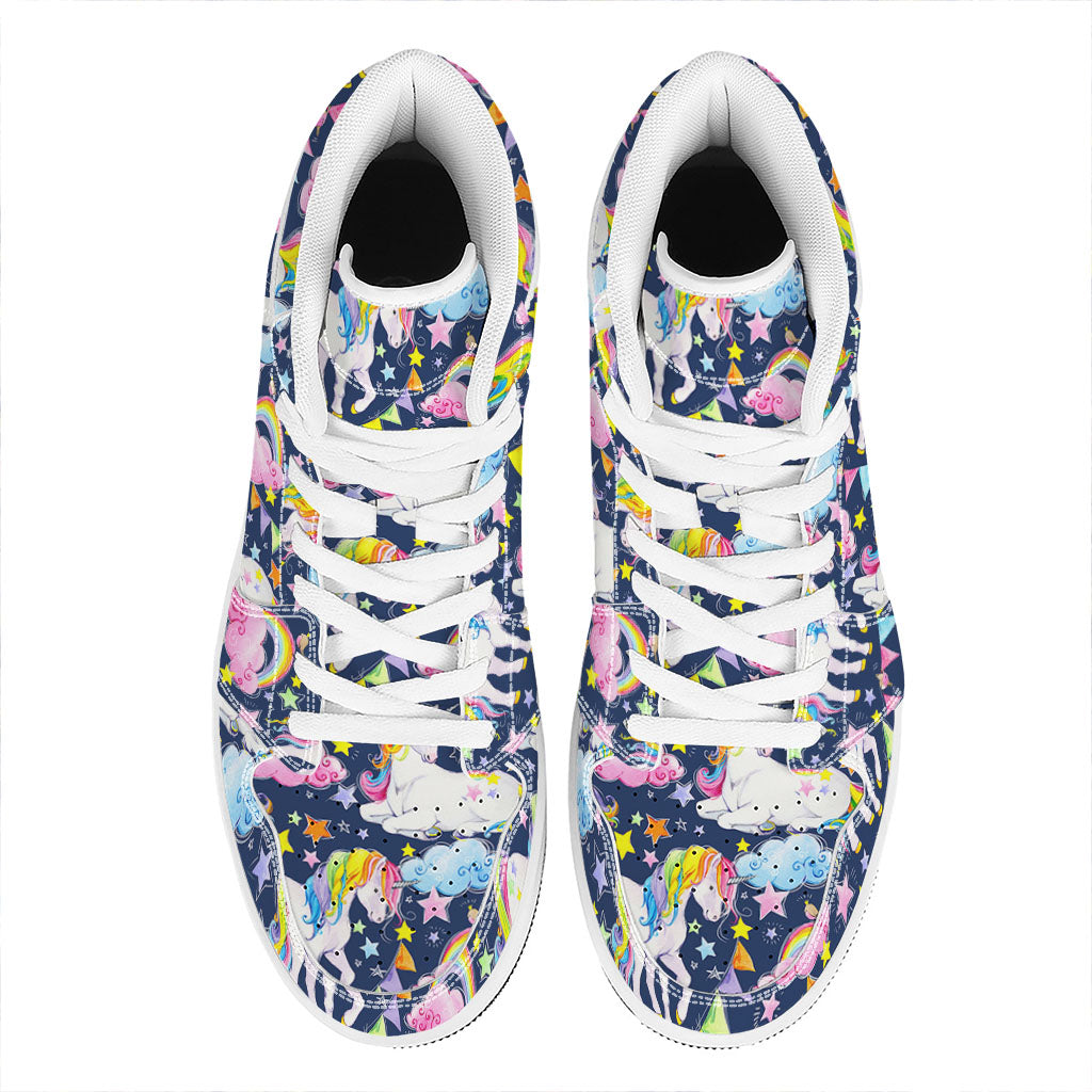 Unicorn Night Festival Pattern Print High Top Leather Sneakers