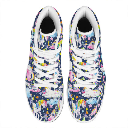 Unicorn Night Festival Pattern Print High Top Leather Sneakers