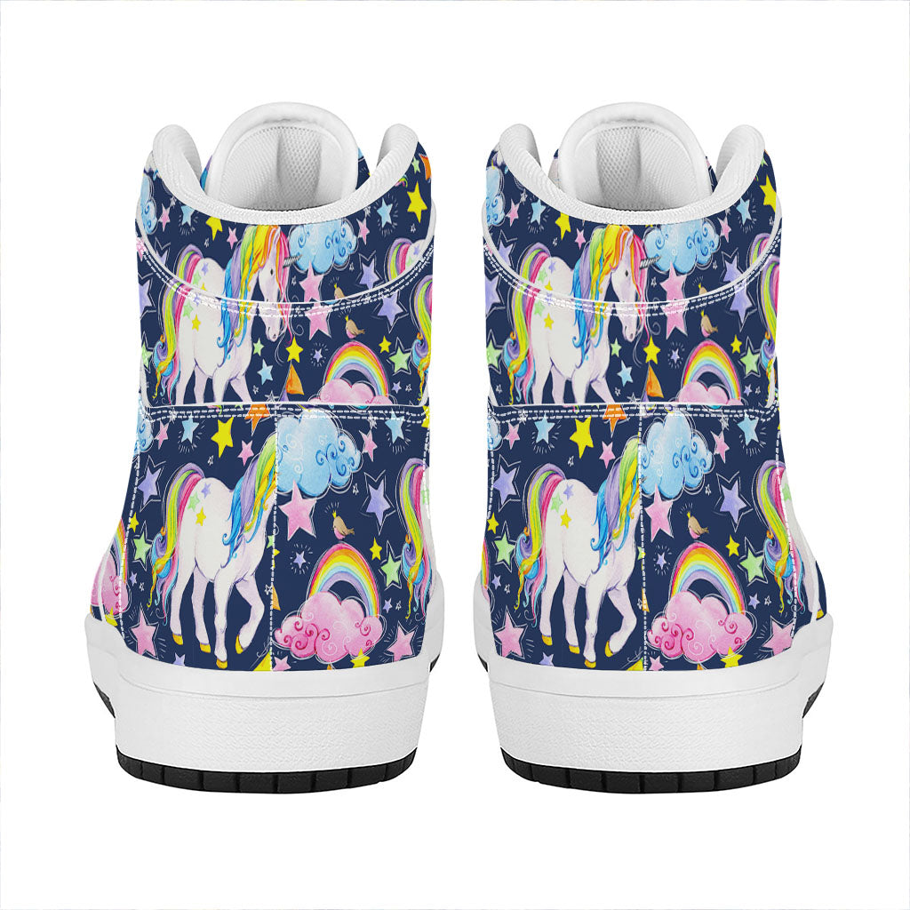 Unicorn Night Festival Pattern Print High Top Leather Sneakers