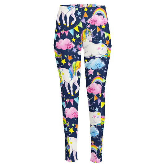 Unicorn Night Festival Pattern Print High-Waisted Pocket Leggings