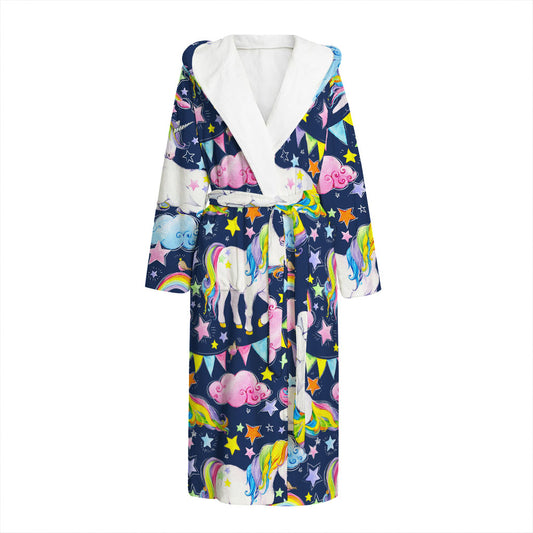 Unicorn Night Festival Pattern Print Hooded Bathrobe