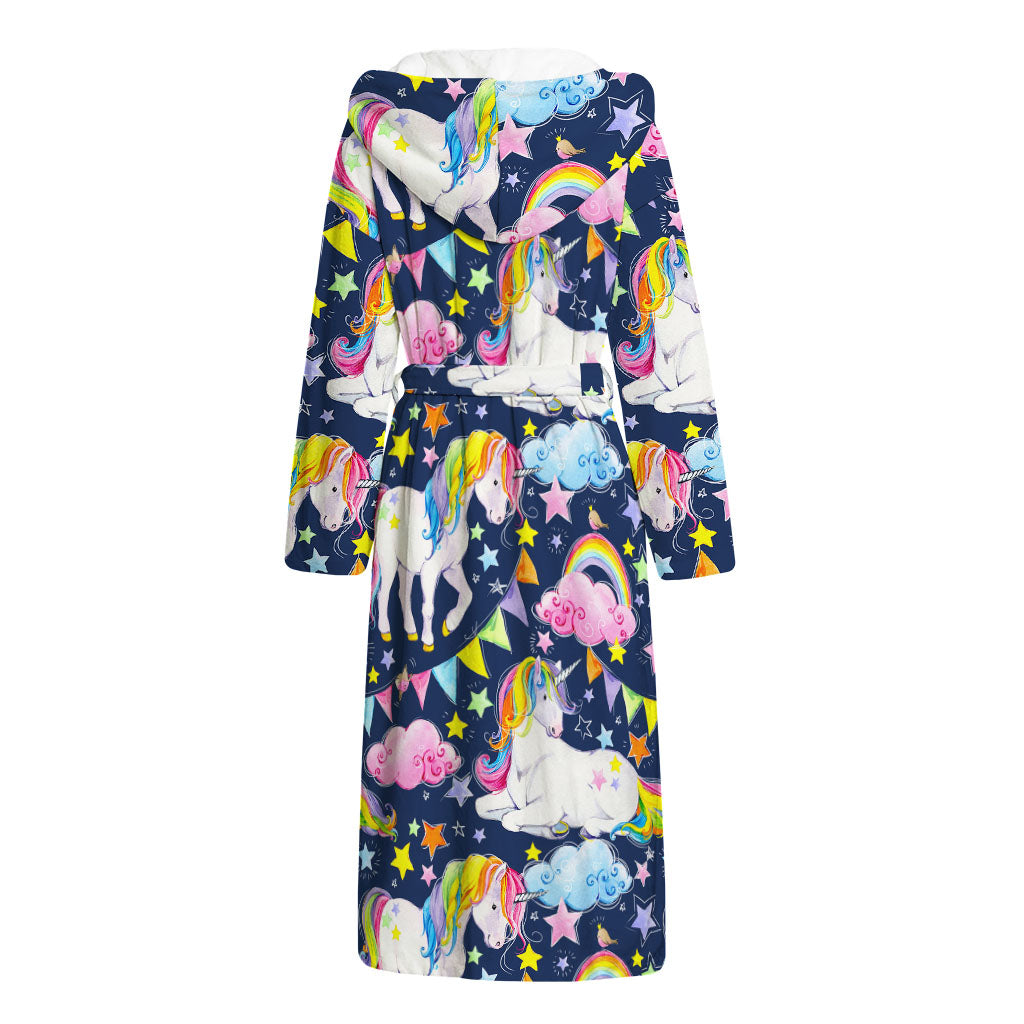 Unicorn Night Festival Pattern Print Hooded Bathrobe