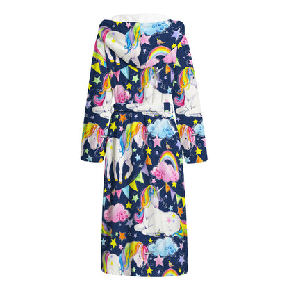 Unicorn Night Festival Pattern Print Hooded Bathrobe