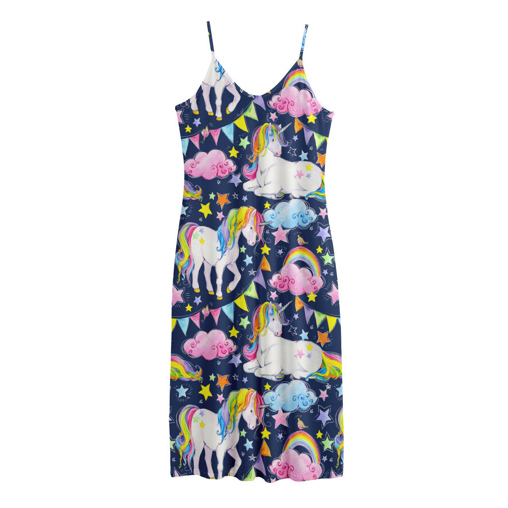 Unicorn Night Festival Pattern Print Jersey Midi Cami Dress